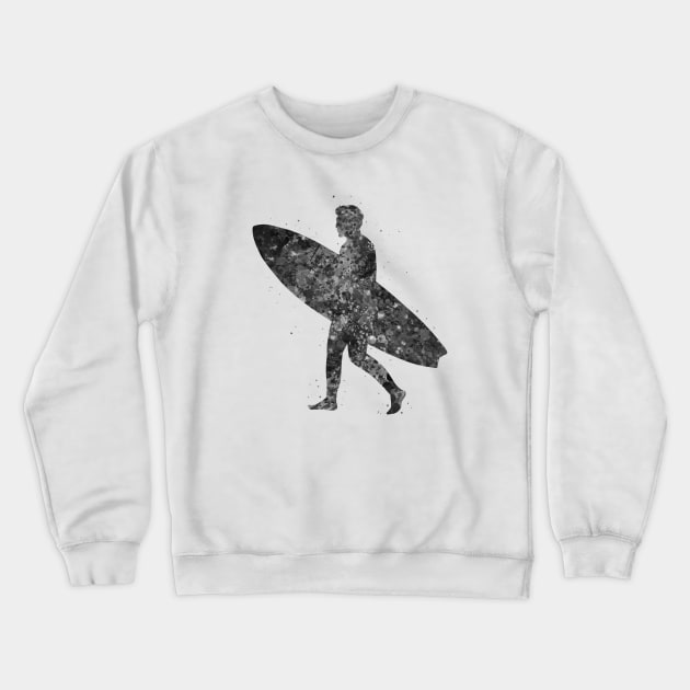 Surfer man black and white Crewneck Sweatshirt by Yahya Art